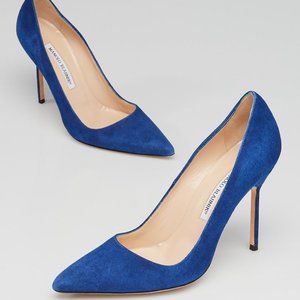 Manolo Blahnik BB Suede Pointy Pump Heels Blue